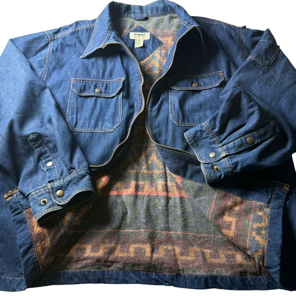Vintage Duke Haband XXL Denim Jacket Southwestern Aztec Lined Full Zip
